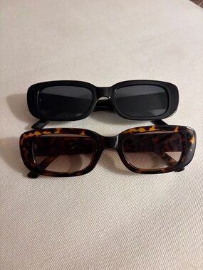 Black and Tortoiseshell Rectangle Sunglasses - Women Accessories